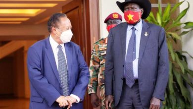 prime minister of sudan and member of transitional government in khartoum hamdok meets south sudanese president salva kiir during the former's visit to juba